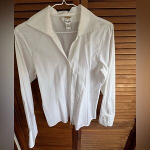 Talbots 6P Crisp White Blouse Wrinkle Resistant Stretch Cotton